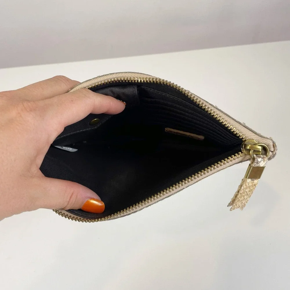 Madewell Womens The Leather‎ Pouch Clutch Snakeskin M Zip Inner Pocket Cards